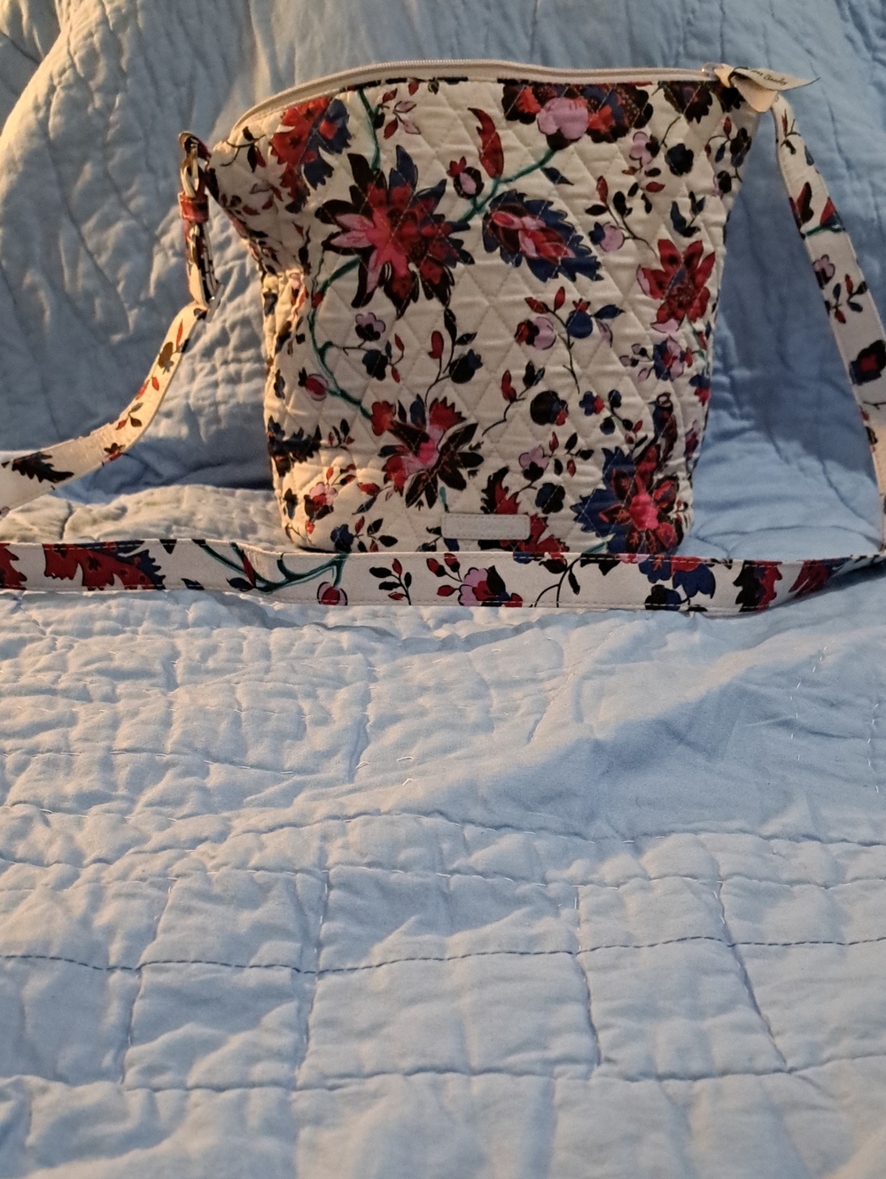 Vera Bradley Light Grey Floral Quilted Crossbody with Pink & Red Accents